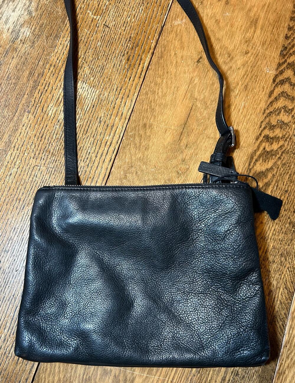 Margot New York Black Leather Jeanne Accordion Style Crossbody Purse